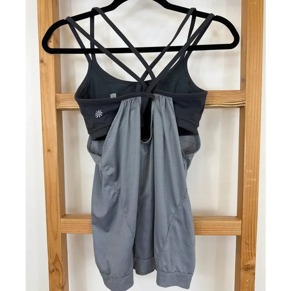 Athleta Grey Black Built-In Bra Athletic Workout Camisole Tank Top Size XS - Picture 3 of 6